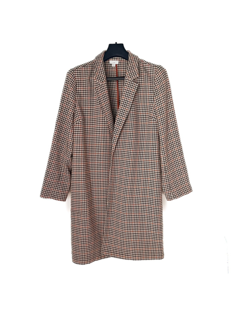 J Jill Sz M Tall Sonoma Houndstooth Duster Jacket Brown & Orange Business Career - Picture 2 of 11